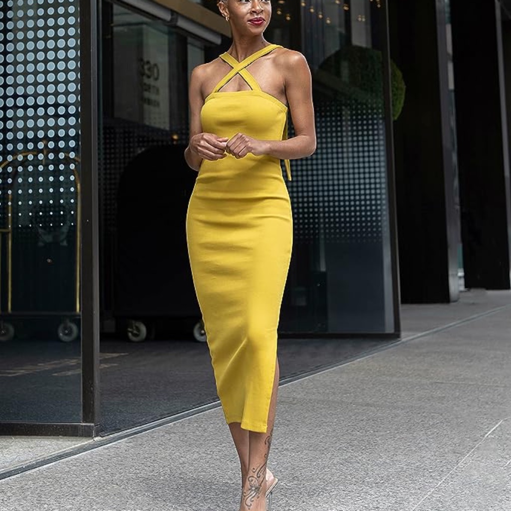 Nwot Signed Blake X Amazon The Drop Citronelle Strappy Rib Midi Dress - Xs